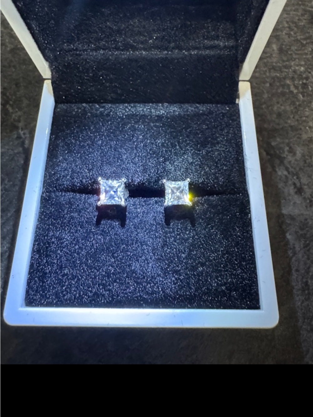 Princess Cut Stud Moissanite Earrings set in 925 Sterling Silver NIB - Picture 3 of 8